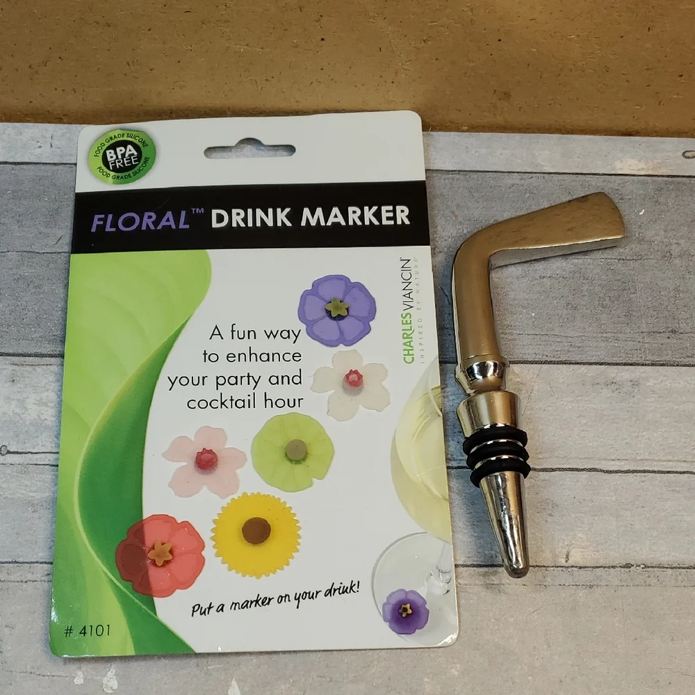 Floral Drink Marker Set with Wine Bottle Cork